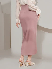 Modelyn Women's Elegant Wrap Design Women Skirt - Pink - View 2