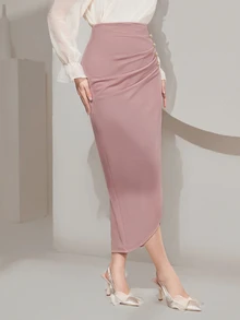 Modelyn Women's Elegant Wrap Design Women Skirt - Pink - View 6