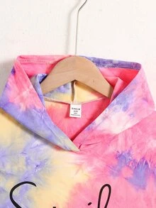 SHEIN Sparklyn Tween Girl 扎染连帽卫衣，充满初秋气息 - 紫色 - 查看 3