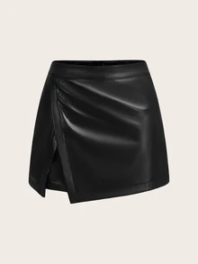 Firerie New Elegant Modern Sexy High-Waisted Slimming PU Skirt Shorts With Design, Suitable For Summer/ Night Black - Black - View 1