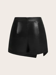 Firerie New Elegant Modern Sexy High-Waisted Slimming PU Skirt Shorts With Design, Suitable For Summer/ Night Black - Black - View 2