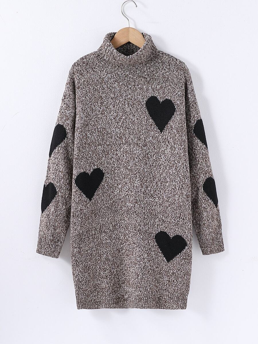 SHEIN Tween Girl Sweater Dress, New Arrival For Autumn/Winter Farewell Dark Grey Cute - Khaki - View 1