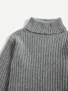 SHEIN Elladie kids 青少年女孩簡約高領長袖毛衣，休閒日常穿著，適合秋冬 - 灰色 - 查看 4