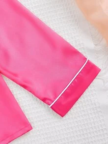2pcs Girls Champagne Solid Color Set, Consisting Of Long Sleeve Top And Long Pants, Home Wear, Spring & Autumn - Hot Pink - View 5