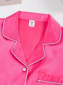2pcs Girls Champagne Solid Color Set, Consisting Of Long Sleeve Top And Long Pants, Home Wear, Spring & Autumn - Hot Pink - View 3