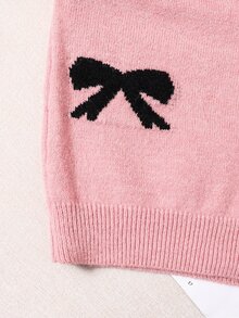 Tween Girl Bowknot Sweater, Adorable Pink Bow Knitted Pullover, Loose Fitting Round Neck Jumper Farewell Autumn Cute - Pink - View 4