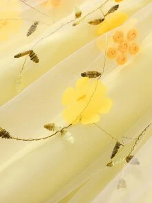 SHEIN 少女花卉刺繡薄紗下擺甜美無袖迷你洋裝，夏季度假休閒熱帶可愛穿搭，淺黃色 - 黃色 - 查看 5