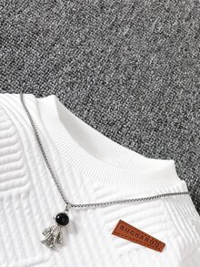 SHEIN 2pcs Baby Boy's Off-White Autumn Casual Vacation Comfortable Knitted Fabric Texture Letter Patched Long Sleeve Sweatshirt & Elastic Sweatpants Set - White - View 6