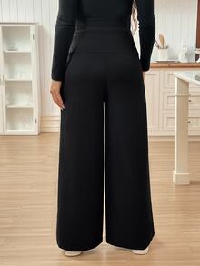 SHEIN Quần dài thường ngày màu trơn cho bà bầu, sử dụng hàng ngày - màu đen - Xem 2