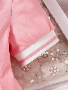 Souflis Souflis 1pc Baby Girls Pink Casual Dress, With Rib Collar And Cuffs, Suitable For Everyday Wear, Outdoor, Sports, And Party - Pink - View 4
