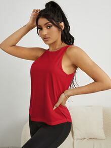 SHEIN Sports Sporty T-Shirt With Mesh Back, Hollow Out Letters Printworkout Tank Top - Red - View 4