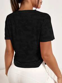 SHEIN Sports Camo Print Batwing Sleeve Sports Tee Workout Tank Top Gym Women Shirts - Black - View 2