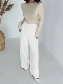 Firerie Elegant Casual Commuter Versatile Luxurious Vintage High Waist Pleated Wide Leg Long Pants, Autumn/Winter - White - View 7