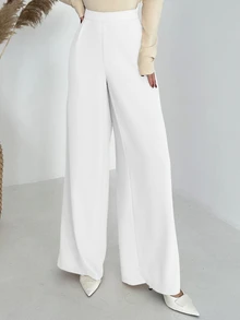 Firerie Elegant Casual Commuter Versatile Luxurious Vintage High Waist Pleated Wide Leg Long Pants, Autumn/Winter - White - View 5