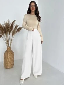 Firerie Elegant Casual Commuter Versatile Luxurious Vintage High Waist Pleated Wide Leg Long Pants, Autumn/Winter - White - View 6
