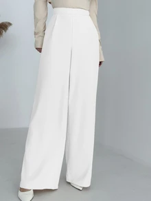 Firerie Elegant Casual Commuter Versatile Luxurious Vintage High Waist Pleated Wide Leg Long Pants, Autumn/Winter - White - View 4