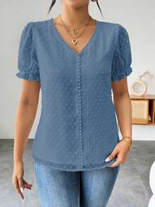 EMERY ROSE Camisa casual de manga corta de unicolor, minimalista y de moda, para uso diario - Azul - Ver 5