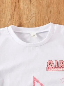 Tween 女童休闲卡通人物印花短袖 T 恤，简约时尚，适合日常穿着 - 白色 - 查看 4