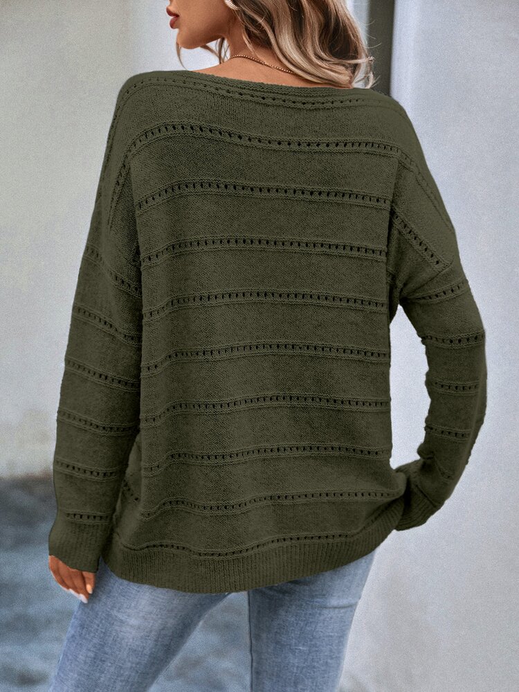 EMERY ROSE Women Plain Crew Neck Long Sleeve Pullover Sweater, Casual Daily Wear Knit Pullover Fall Winter Sweater - Army Green - View 2