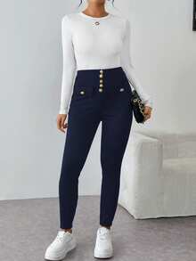 EMERY ROSE Pantalones casuales y elegantes para mujer, para uso diario - Azul Marino - Ver 5