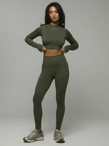 Musera Sport High Waisted Seamless Logo Activewear Leggings Workout Hiking Women Gym Fitness - Army Green - View 1