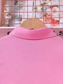 青少年女孩粉色衬衫领不对称荷叶边宽 A 字盖袖休闲宽松连衣裙 - 粉色 - 查看 6