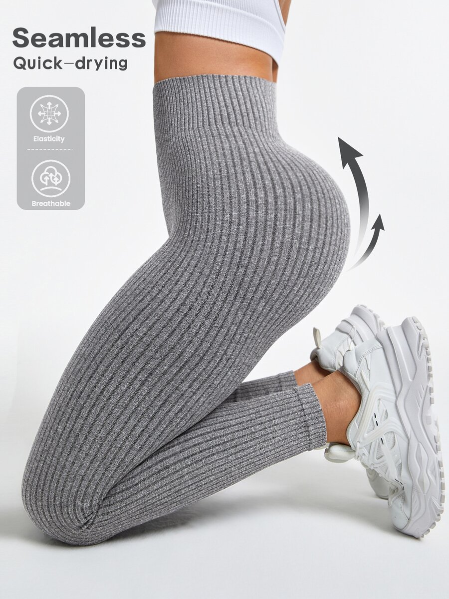SHEIN Sports 女士纯色高腰无缝瑜伽紧身裤