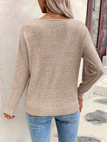 EMERY ROSE Suéter holgado y casual de punto con escote en V, tejido de punto para otoño e invierno - Camel - Ver 2