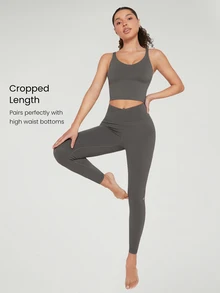 GLOWMODE FeatherFit™ Camiseta de tirantes corta con espalda en U para actividades de bajo impacto, yoga y uso diario en otoño e invierno - Gris Oscuro - Ver 5