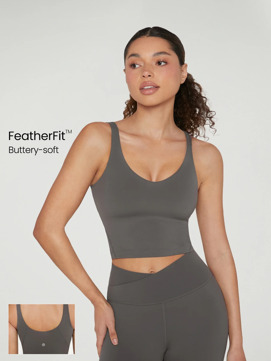 GLOWMODE FeatherFit™ Camiseta de tirantes corta con espalda en U para actividades de bajo impacto, yoga y uso diario en otoño e invierno