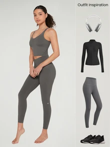 GLOWMODE FeatherFit™ Camiseta de tirantes corta con espalda en U para actividades de bajo impacto, yoga y uso diario en otoño e invierno - Gris Oscuro - Ver 8