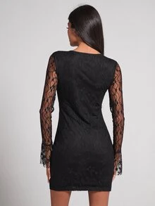 COSMINA Women's Lace Hollow-Out Mini Dress In Black, Autumn/Winter - Black - View 2