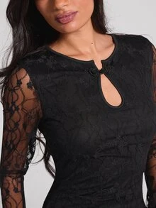 COSMINA Women's Lace Hollow-Out Mini Dress In Black, Autumn/Winter - Black - View 4