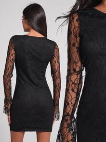COSMINA Women's Lace Hollow-Out Mini Dress In Black, Autumn/Winter - Black - View 11