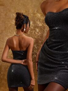 COSMINA Christmas Sequin Ruched Mini Dress In Autumn - Black - View 9