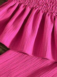 SHEIN Baby Girl Solid Color Ruffle Trim Camisole Pants Casual Cute Cowgirl 2 Pieces Set Photoshoot Family Matching Summer - Hot Pink - View 6