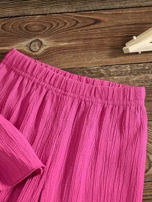 SHEIN Baby Girl Solid Color Ruffle Trim Camisole Pants Casual Cute Cowgirl 2 Pieces Set Photoshoot Family Matching Summer - Hot Pink - View 5