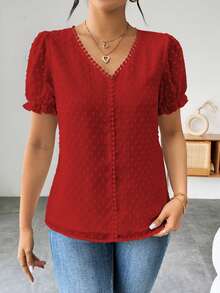 EMERY ROSE Blusa casual de unicolor de manga corta para mujer, adecuada para el verano - Rojo - Ver 5