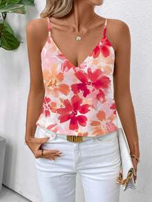 SHEIN Clasi White Floral Floral Women's Minimalist Boho Tropical Cami Top Suitable For Summer Vacation - Burnt Orange - View 4