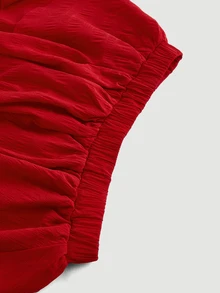 SHEIN MOD Women's Elastic Waist Solid Color Double Layer Cake Skirt Maximalist,Christmas,Party,New Year - Red - View 4
