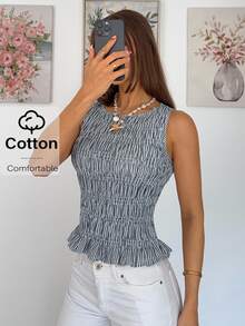 Siren Gaze Camiseta de mujer con cuello redondo, dobladillo con volantes y estampado completo - Multicolor - Ver 4