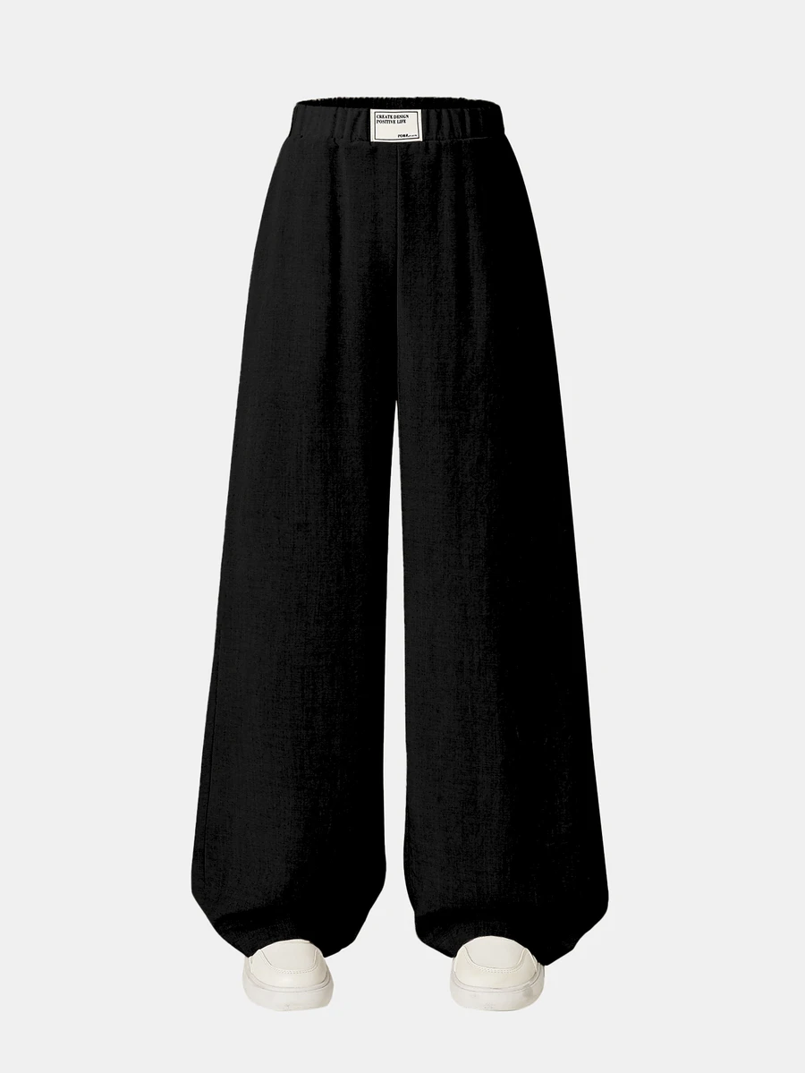 SHEIN Tween Girls' Relaxed Fit Wide Leg Casual Pocketed Black Polyester Lightweight Breathable Easy-Care Pants Embroidered Tag Accent Fall Activewear