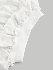 SHEIN MOD Women's White Lace Patchwork Ruffled Hem Knit Shorts Skirt Women Short Set Ruffled Skirt Skirts With Shorts White Ruffle Skirt Skirt With Shorts - White - View 4