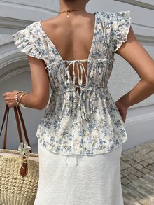 Serisse Women's Sleeveless Shirt, Fashionable For Summer Vacation Holiday Resort Vacation White And Blue Floral And Floral Cottage Core Boho Elegant Vacation - Multicolor - View 2