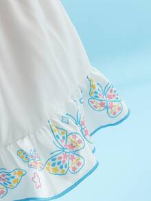 SHEIN Baby/Baby Girl Butterfly Embroidery Cap Sleeve Casual Vacation Dress - Blue - View 6