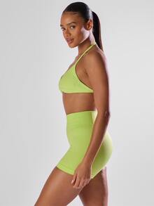 Musera Sport Solid Ruched Bust Open Back Halter Sports Bra, Active Comfy Workout Gym Running Gym Fitness Yoga Pilates Daily Casual - Mustard Yellow - View 4