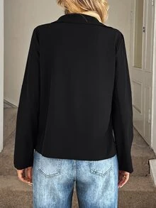 Easowa 多季节休闲女式拉链衬衫，带贴袋和衣领，百搭日常穿着，女士办公室服装，女士休闲纽扣、口袋、拉链长袖领常规版型常规黑色卷起袖衬衫女式衬衫，春季/秋季，休闲日常穿着 - 黑色 - 查看 3
