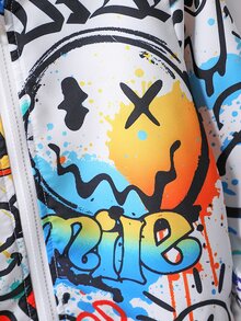 SHEIN Veste décontractée à manches longues pour jeune garçon, imprimé graffiti, style décontracté, idéale pour les garçons de 4 à 7 ans, idéale au quotidien, en été. - Multicolore - Voir 4