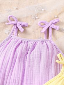 SHEIN Vintaside Kids 3件組女嬰簡約風熱帶可愛2016美學連身褲 紫色、淡黃色、鼠尾草綠 夏季度假假期款 - 彩色 - 查看 7