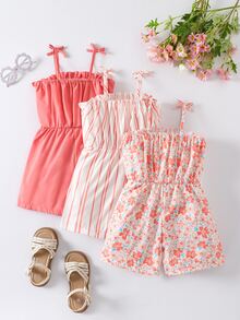 SHEIN 3件組女童印花連身褲，適合學校、7歲生日、1歲生日、校園、大學，嬰兒粉色、粉色，夏季仙女公主海灘風 - 粉色 - 查看 3